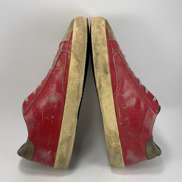  Super-Star Red Leather Sneakers Mens Size 42 Distressed Italy GGDB main image 7